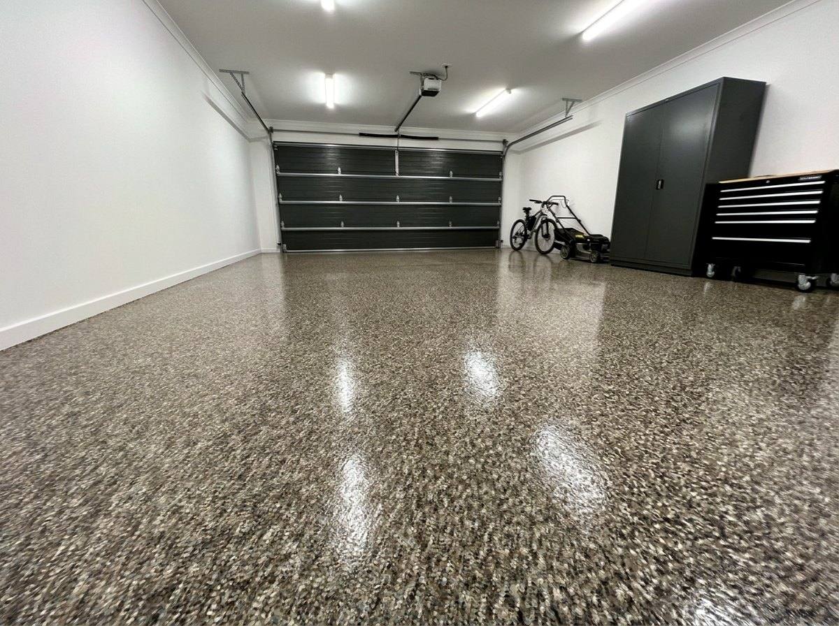 Limestone flake garage floor