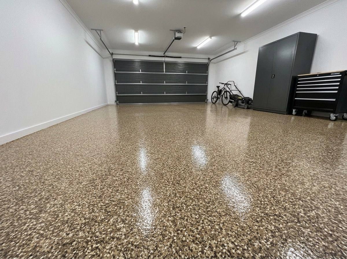 Sandstone flake garage floor